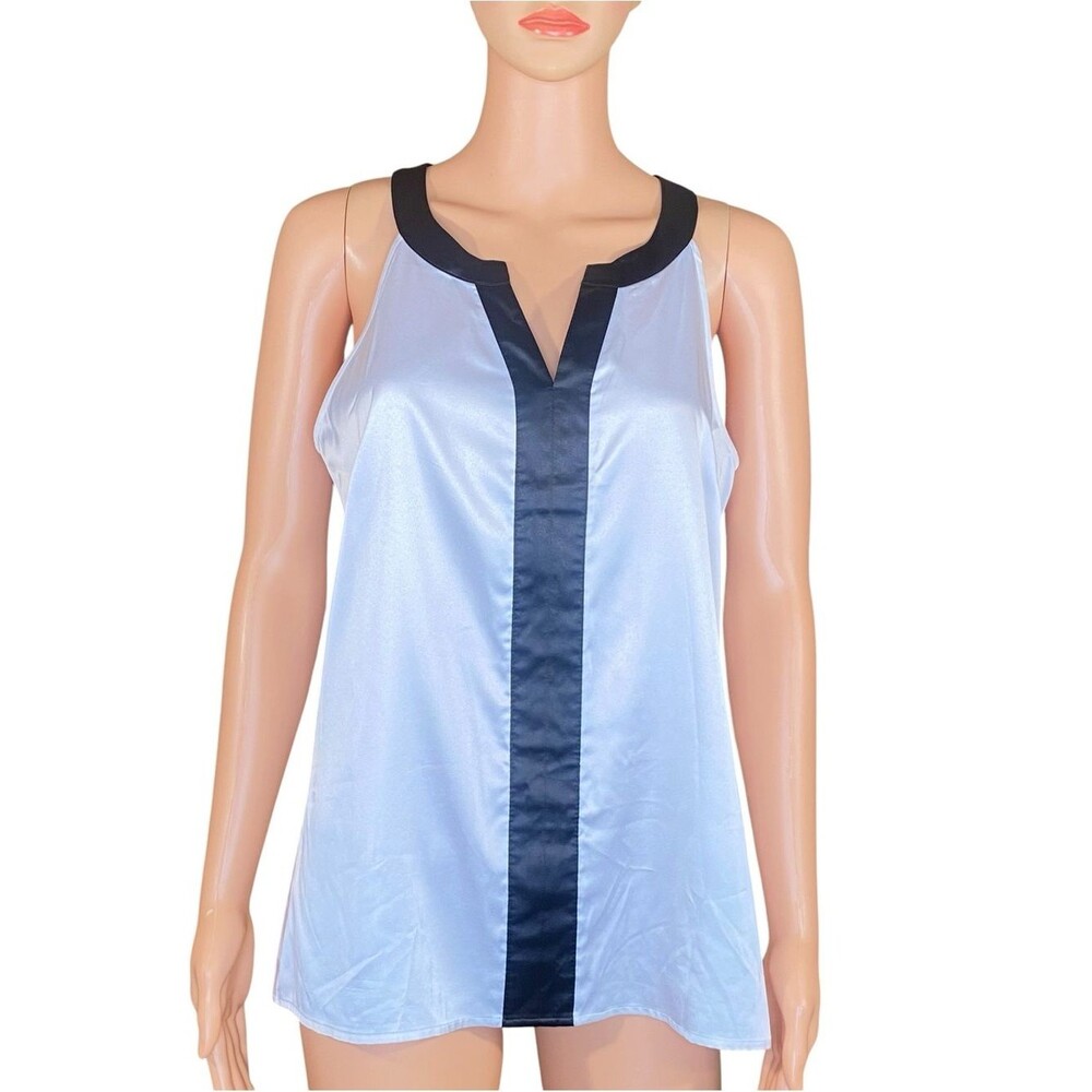 New York & Company Satin Tank White with Black Trim Layering Piece Stretchy SZ M